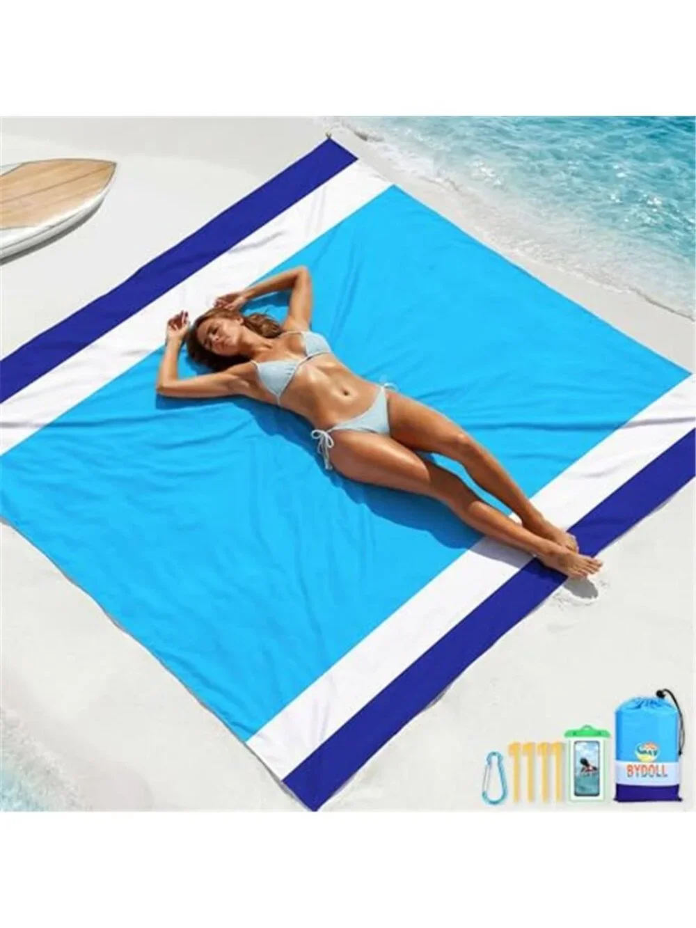 Oversized Beach Blanket Sandproof Waterproof Picnic Camping Mat White Blue